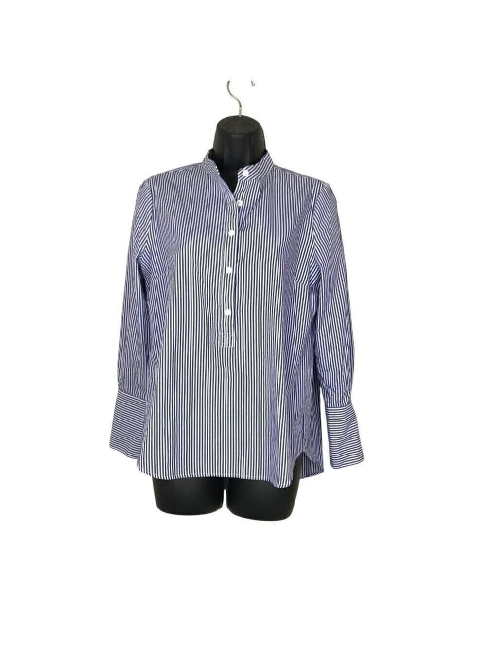 Veronica Beard Striped Mock Neck 3/4 Button Up Blouse Size 6